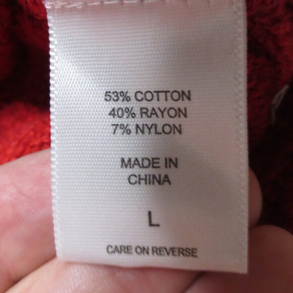 NEW YORK & COMPANY womens SWEATER holiday V-NECK cable TUNIC red SIZE L - Picture 5 of 8